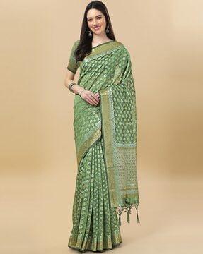 women saree with floral woven motifs