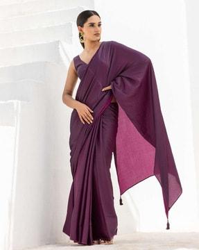 women saree with folded border & tassels