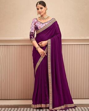 women saree with lace border & tassels