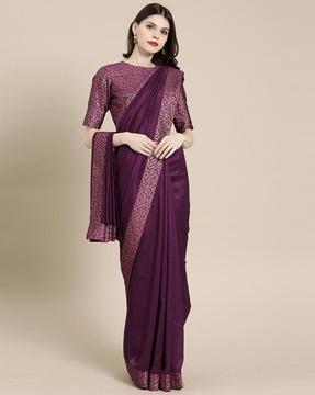 women saree with leaf print border