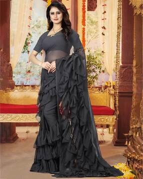 women saree with ruffled border