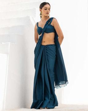 women saree with stitched detail & tassels