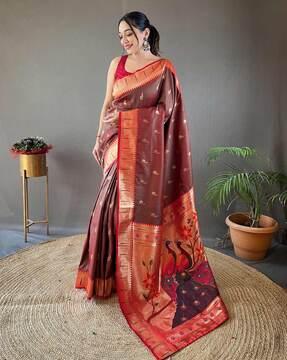 women saree with woven motifs sclout women's paithani silk saree with blouse piece saree