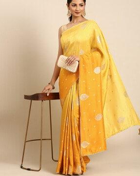 women saree with woven motifs