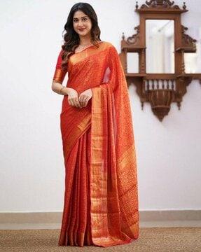 women saree with woven motifs