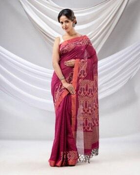 women saree with woven motifs