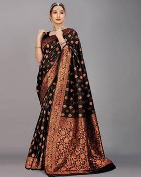 women saree with woven motifs