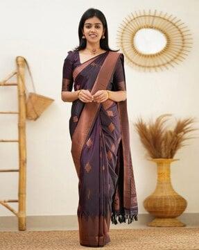 women saree with woven motifs