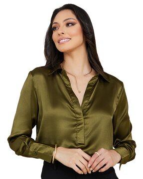 women satin collared blouse