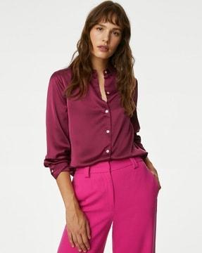 women satin collared shirt