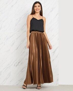 women satin pleated high-rise a-line maxi skirt