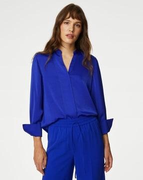 women satin relaxed fit popover blouse