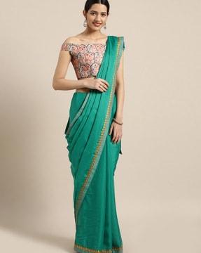 women satin saree with embroidered border