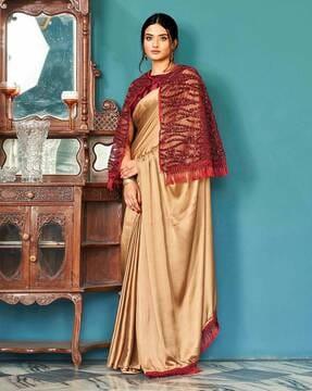 women satin saree with tassels