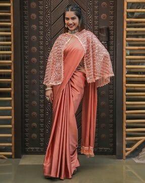 women satin saree with tassels