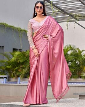 women satin saree with tassels