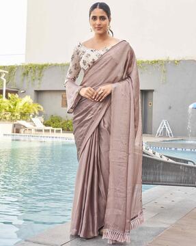 women satin saree with tassels