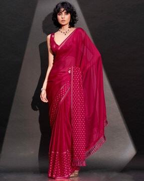 women satin saree with tassels