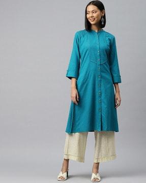 women schiffli embroidered a-line kurta