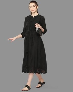 women schiffli embroidered fit & flare dress