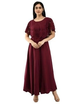 women schiffli embroidered fit & flare dress