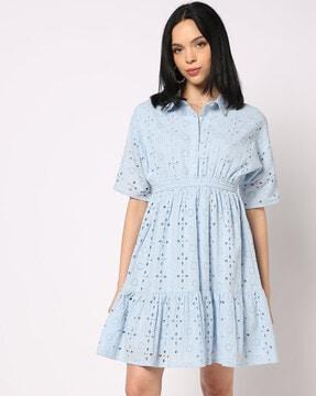 women schiffli embroidered fit & flare dress