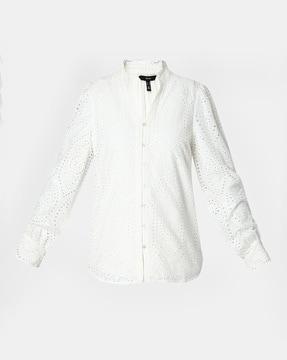 women schiffli embroidered regular fit shirt