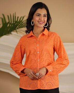 women schiffli embroidered regular fit shirt