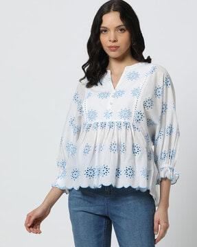 women schiffli embroidered relaxed fit top