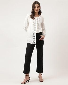 women schiffli embroidered relaxed fit tunic