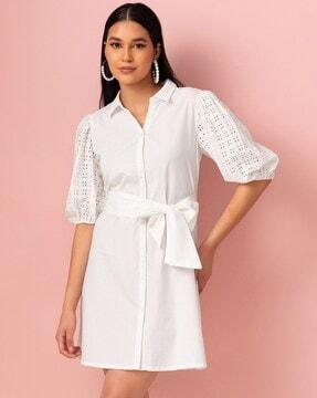 women schiffli embroidered shirt dress