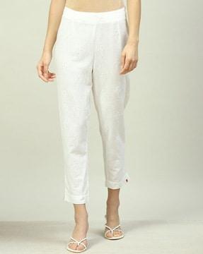 women schiffli embroidered straight fit pants