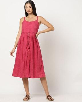 women schiffli embroidered strappy fit & flare dress