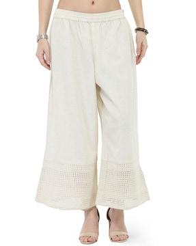 women schiffli straight fit palazzos