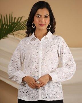 women schifilli embroidered regular fit shirt