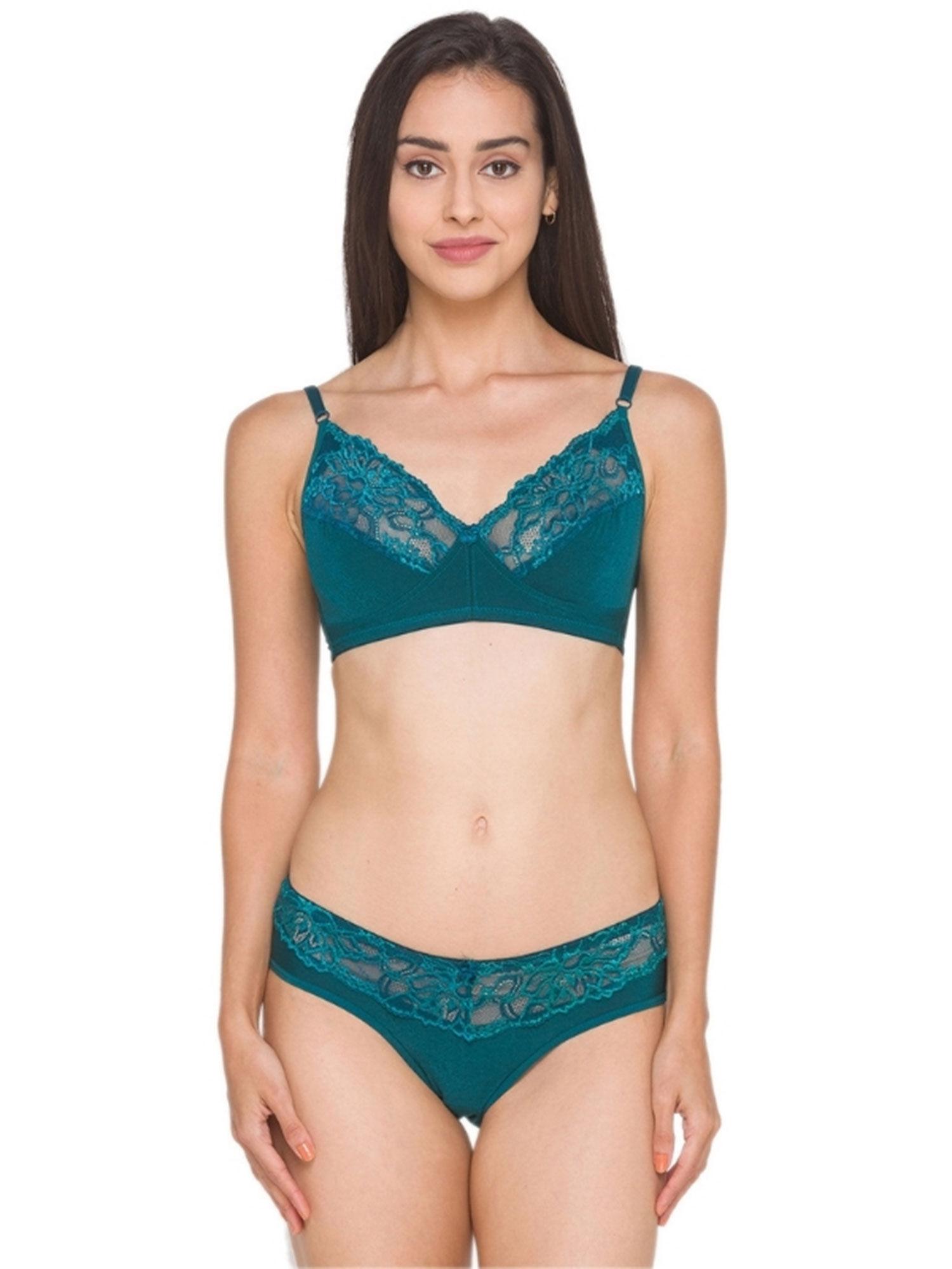 women sea green lace lingerie set