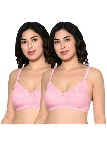 women seamed padded full coverage bra b cup-6579 - pack of 2 - pink