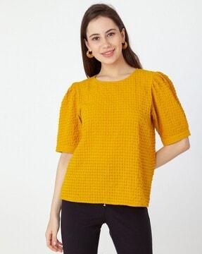 women seersucker relaxed fit top