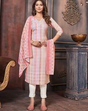 women self-design a-line kurta with dupatta