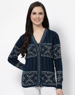 women self-design button-down cardigan