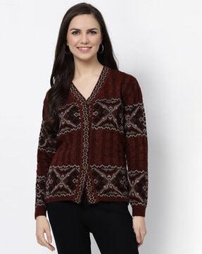 women self-design button-down cardigan