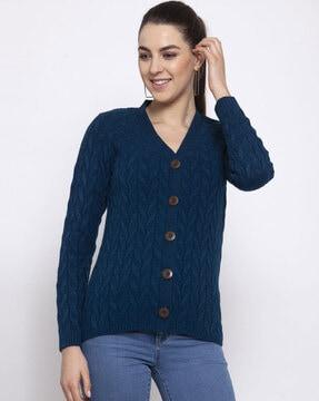 women self-design button-down cardigan