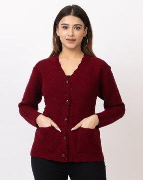 women self-design cardigan with button-closure