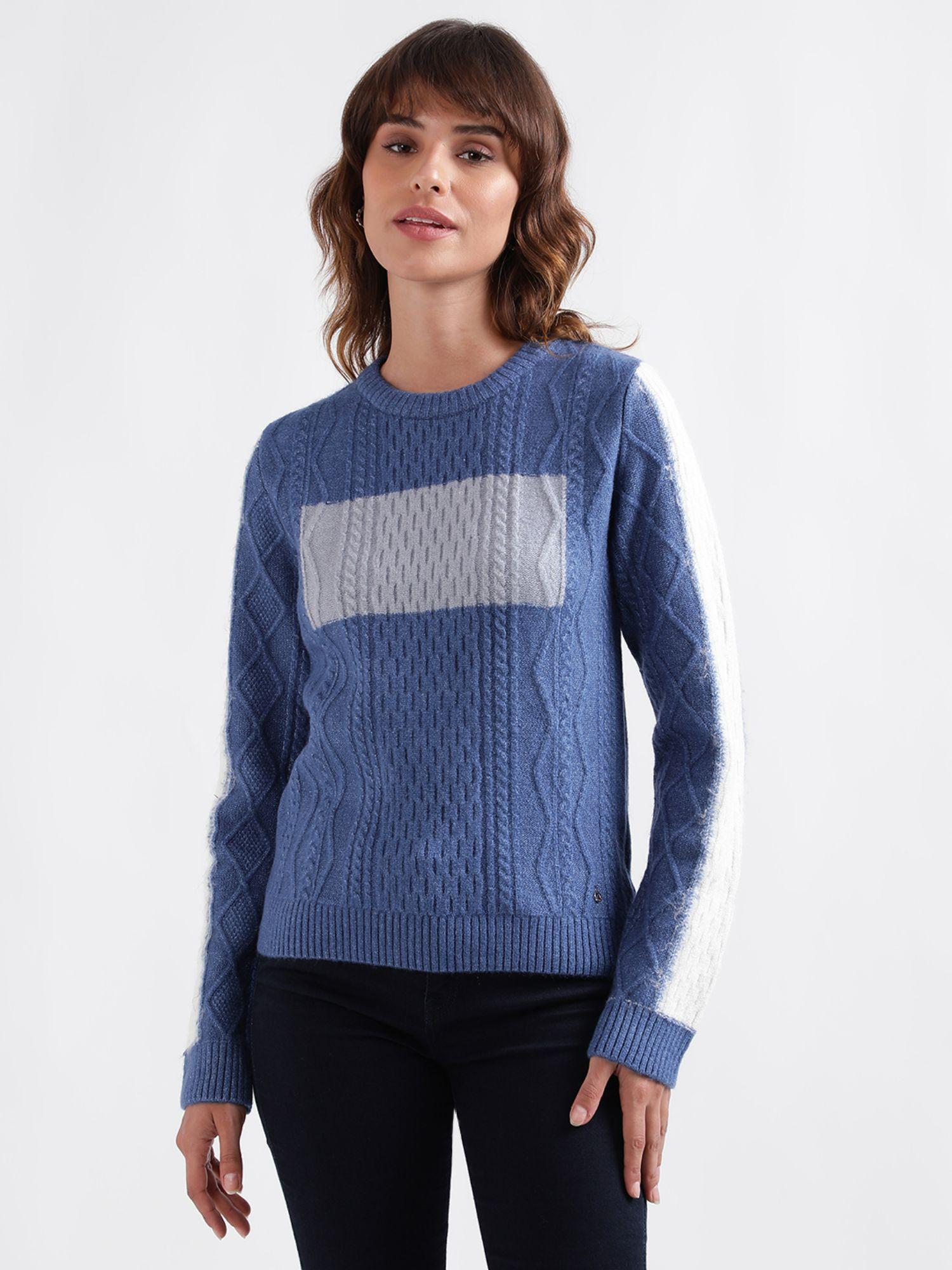 women self design full sleeves round neck sweater
