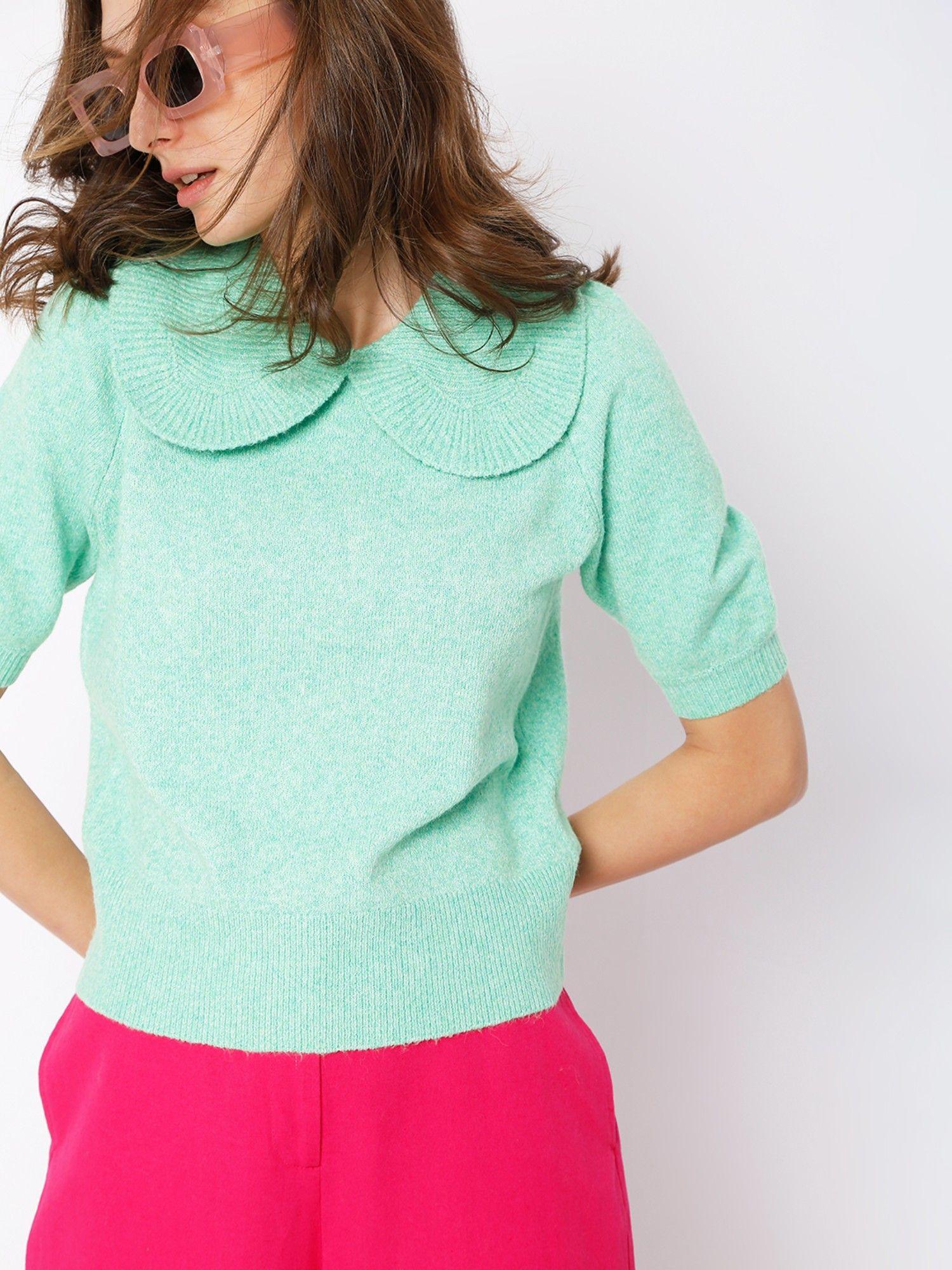 women self design green sweater