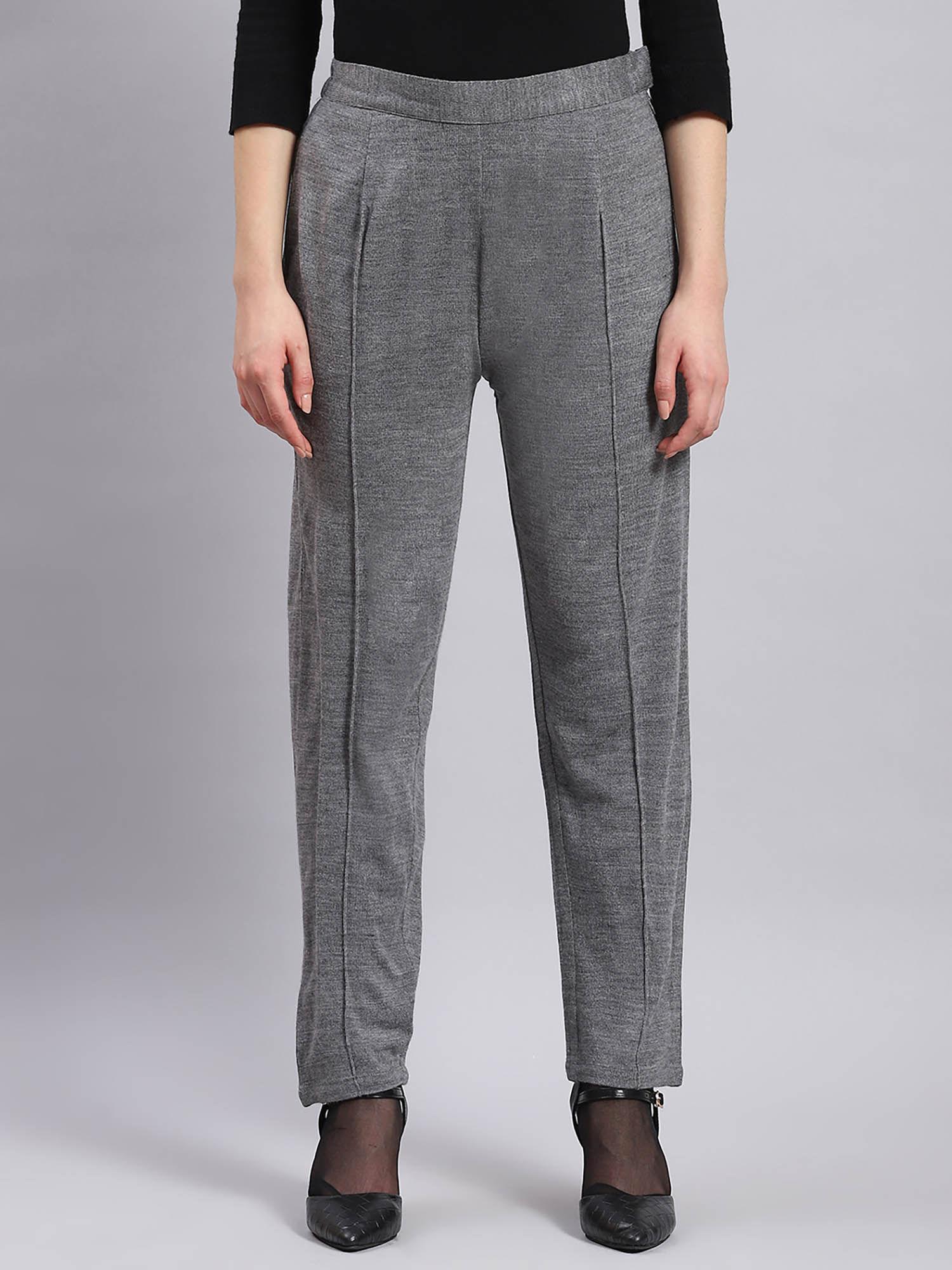 women self design grey trouser