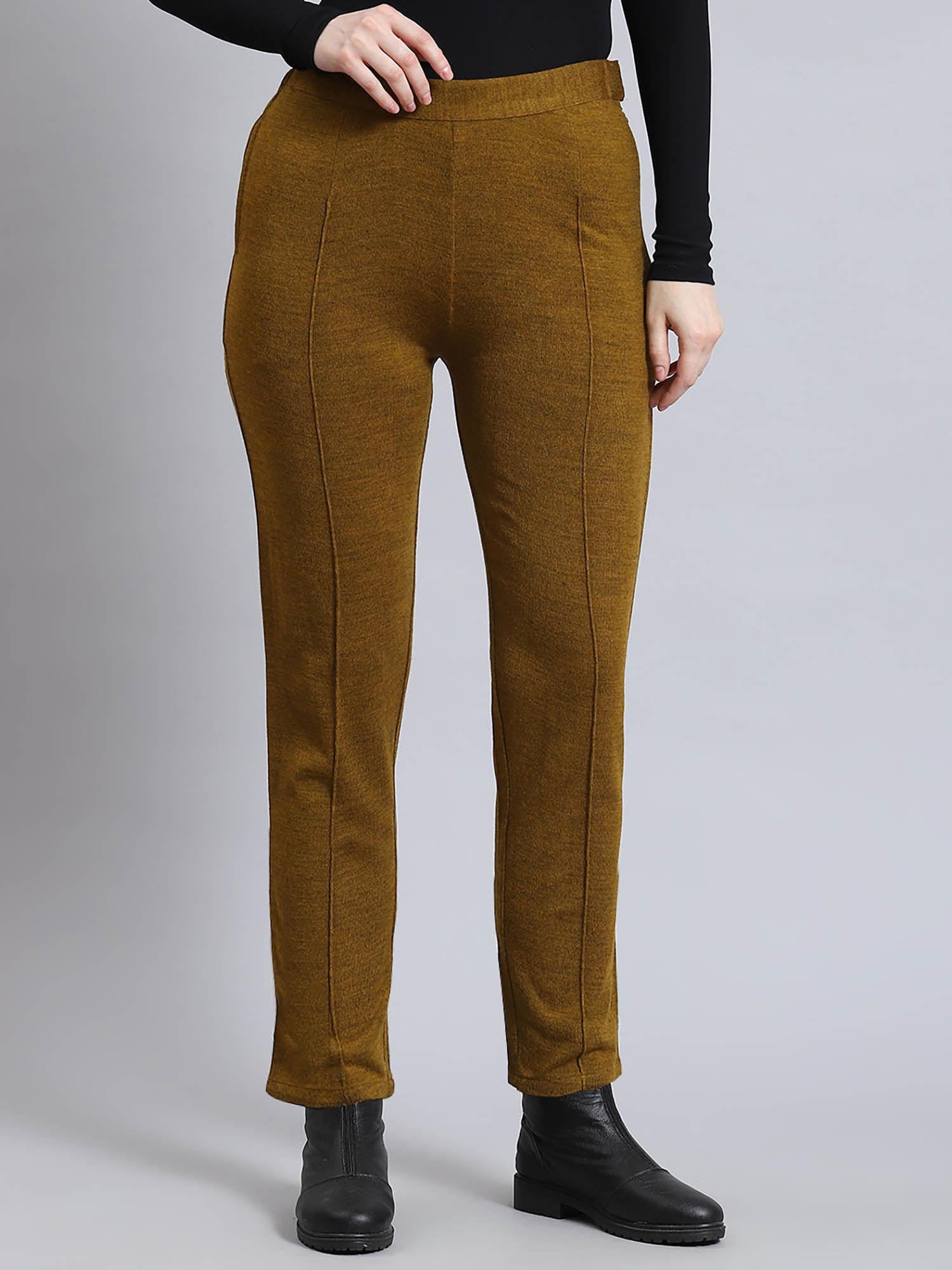 women self design mustard trouser