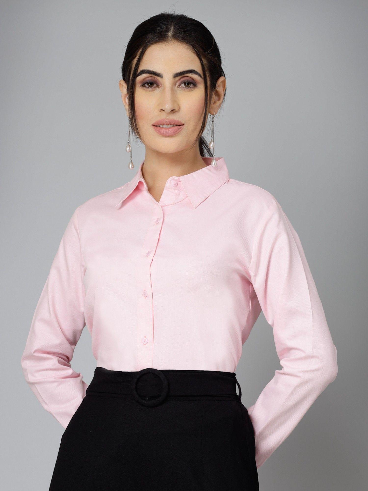 women self design pink polycotton formal shirt