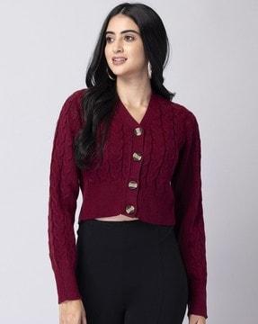 women self-design pullover with button-closure