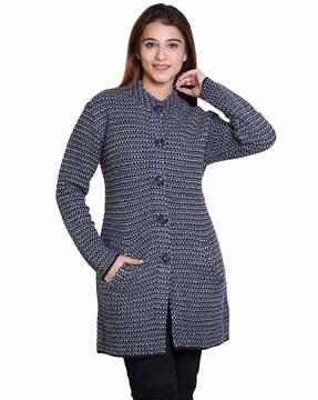 women self-design regular fit peacoat